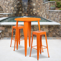 Flash Furniture CH-51090BH-2-30SQST-OR-GG 30" Round Bar Table Set with Backless Barstools in Orange